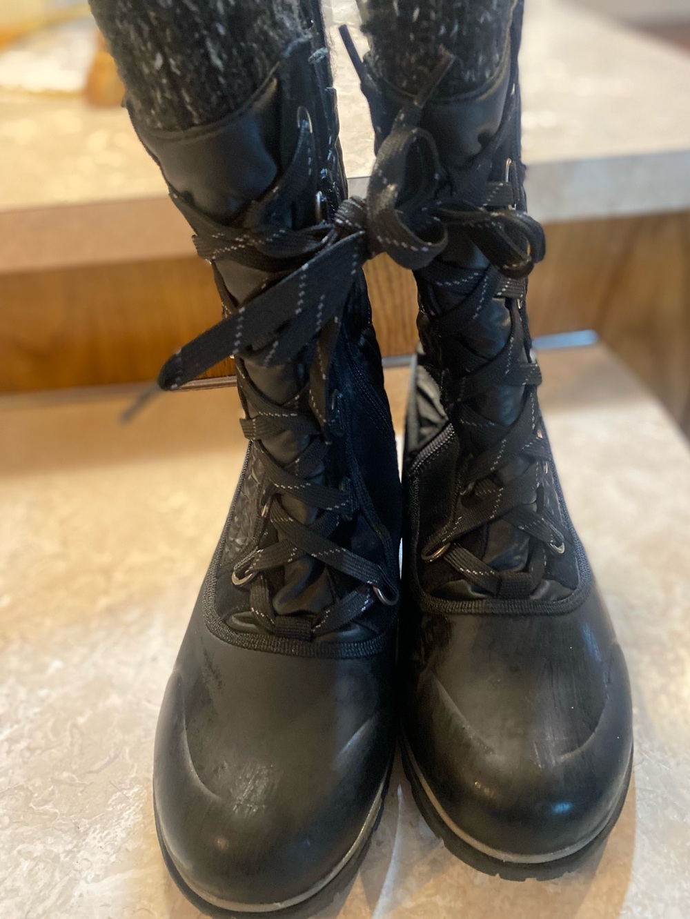BareTraps Black Lace-Up Knit-Top Combat Boots